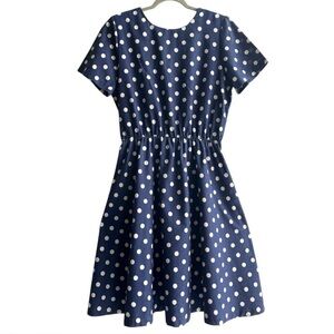 Vintage Navy Blue and White Polka Dot Fit Flare Dress Keyhole Back Large